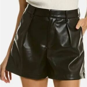 7 For All Mankind Faux Leather Pleated Shorts Size Large Black